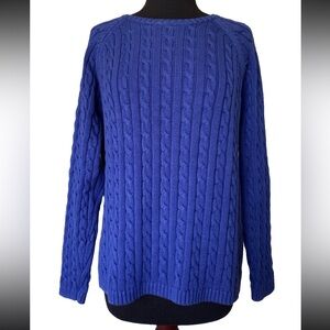 L.L. Bean Navy Blue CottonCable Knit Crewneck Sweater Size XL
